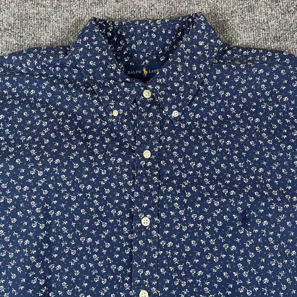 Polo Ralph Lauren Shirt Mens 2XL Blue White Flowers Floral Short Sleeve Pony - Picture 4 of 9